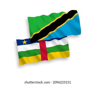 Banderas de olas de tela vectorial nacional de la República Centroafricana y Tanzania aisladas en fondo blanco. de 1 a 2.