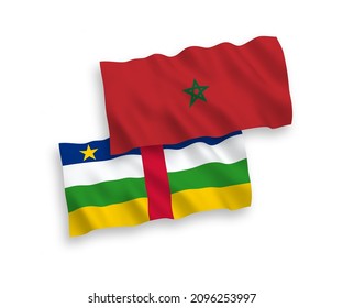 National vector fabric wave flags of Central African Republic and Morocco isolated on white background. 1 to 2 proportion.