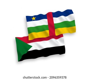 National vector fabric wave flags of Central African Republic and Sudan isolated on white background. 1 to 2 proportion.