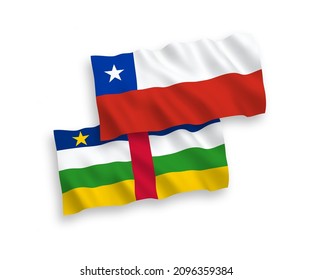 Banderas de olas de tela vectorial nacional de la República Centroafricana y Chile aisladas en fondo blanco. de 1 a 2.