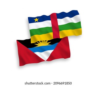 Nationale Vektor-Wellen-Flaggen der Zentralafrikanischen Republik und Antigua und Barbuda einzeln auf weißem Hintergrund. 1 bis 2 %.