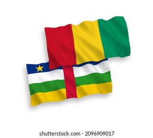 National vector fabric wave flags of Central African Republic and Guinea isolated on white background. 1 to 2 proportion.
