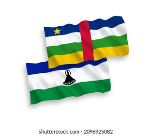 National vector fabric wave flags of Central African Republic and Lesotho isolated on white background. 1 to 2 proportion.