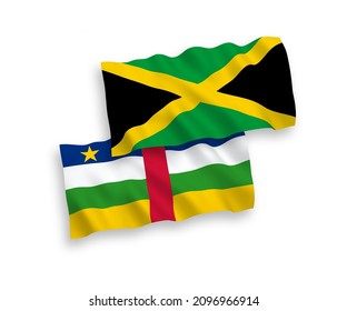 National vector fabric wave flags of Central African Republic and Jamaica isolated on white background. 1 to 2 proportion.