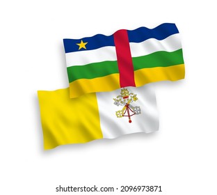 National vector fabric wave flags of Central African Republic and Vatican isolated on white background. 1 to 2 proportion.