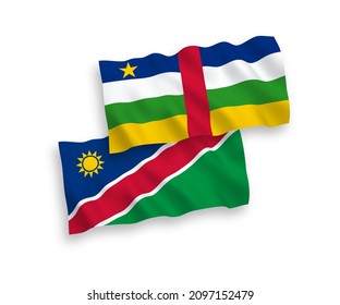 National vector fabric wave flags of Central African Republic and Republic of Namibia isolated on white background. 1 to 2 proportion.