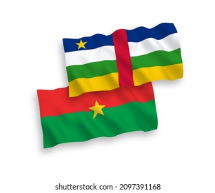 Nationale Vektor-Wellen-Flaggen der Zentralafrikanischen Republik und Burkina Faso einzeln auf weißem Hintergrund. 1 bis 2 %.