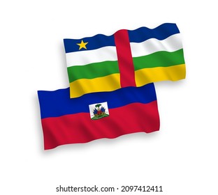 Banderas de olas de tela vectorial nacional de la República Centroafricana y la República de Haití aisladas en fondo blanco. de 1 a 2.