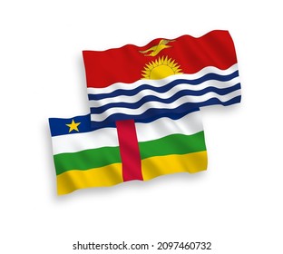 National vector fabric wave flags of Central African Republic and Republic of Kiribati isolated on white background. 1 to 2 proportion.