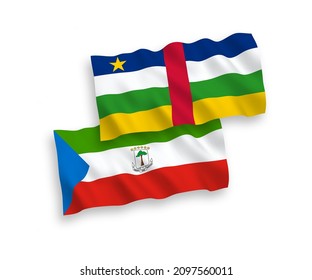 National vector fabric wave flags of Central African Republic and Republic of Equatorial Guinea isolated on white background. 1 to 2 proportion.