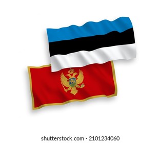 National vector fabric wave flags of Estonia and Montenegro isolated on white background. 1 to 2 proportion.