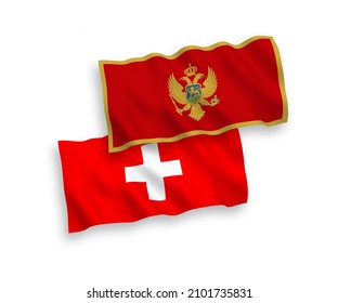 Nationale Vektor-Wellen-Flaggen von Montenegro und der Schweiz einzeln auf weißem Hintergrund. 1 bis 2 %.