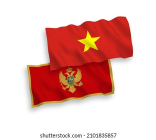 Nationale Vektor-Wellen-Flaggen von Montenegro und Vietnam einzeln auf weißem Hintergrund. 1 bis 2 %.