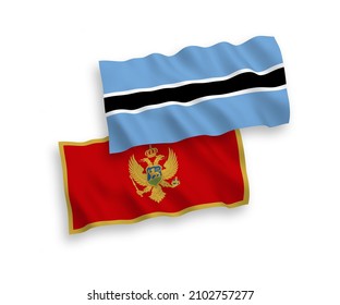 National vector fabric wave flags of Montenegro and Botswana isolated on white background. 1 to 2 proportion.