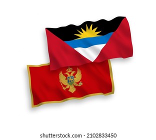 Banderas de olas de tela vectorial nacional de Montenegro y Antigua y Barbuda aisladas en fondo blanco. de 1 a 2.