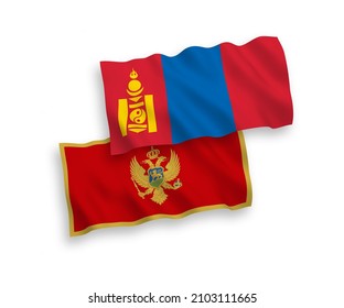 Banderas de olas de tela vectorial nacional de Montenegro y Mongolia aisladas en fondo blanco. de 1 a 2.