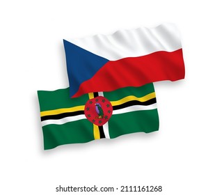 National vector fabric wave flags of Czech Republic and Dominica isolated on white background. 1 to 2 proportion.