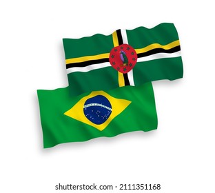 Banderas de olas de tela vectorial nacional de Brasil y Dominica aisladas en fondo blanco. de 1 a 2.