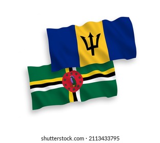 Nationale Vektor-Wellen-Flaggen von Dominica und Barbados einzeln auf weißem Hintergrund. 1 bis 2 %.