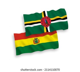 Banderas de olas de tela vectorial nacional de Dominica y Bolivia aisladas en fondo blanco. de 1 a 2.