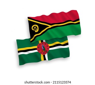 Banderas de ondulación de tela vectorial nacional de Dominica y la República de Vanuatu aisladas de fondo blanco. de 1 a 2.