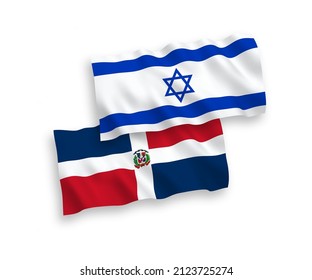 Banderas de olas de tela vectorial nacional de la República Dominicana e Israel aisladas en fondo blanco. de 1 a 2.