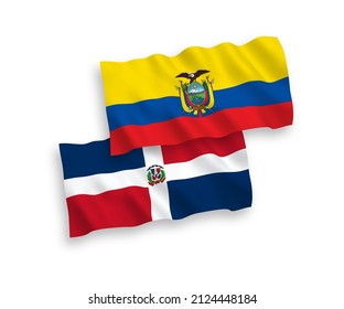 National vector fabric wave flags of Dominican Republic and Ecuador isolated on white background. 1 to 2 proportion.