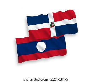 Nationale Vektor-Wellen-Flaggen der Dominikanischen Republik und Laos einzeln auf weißem Hintergrund. 1 bis 2 %.