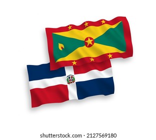 Banderas de olas de tela vectorial nacional de la República Dominicana y Granada aisladas en fondo blanco. de 1 a 2.