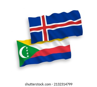 Nationale Vektor-Wellen-Flaggen der Union der Komoren und Islands einzeln auf weißem Hintergrund. 1 bis 2 %.