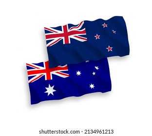 National vector fabric wave flags of Australia and New Zealand isolated on white background. 1 to 2 proportion.