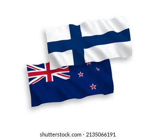 Nationale Vektorgrafik-Wellenflags von Finnland und Neuseeland einzeln auf weißem Hintergrund. 1 bis 2 %.