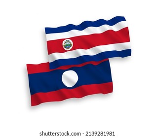 Nationale Vektorgrafik-Wellen-Flaggen der Republik Costa Rica und Laos einzeln auf weißem Hintergrund. 1 bis 2 %.