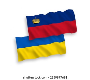 Nationale Vektorgrafik-Wellenflags von Liechtenstein und der Ukraine einzeln auf weißem Hintergrund. 1 bis 2 %.