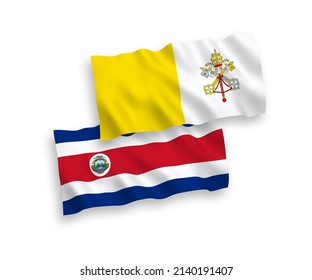 Nationale Vektorgrafik-Wellen-Flaggen der Republik Costa Rica und des Vatikans einzeln auf weißem Hintergrund. 1 bis 2 %.