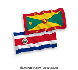 Nationale Vektor-Wellen-Flaggen der Republik Costa Rica und Grenada einzeln auf weißem Hintergrund. 1 bis 2 %.
