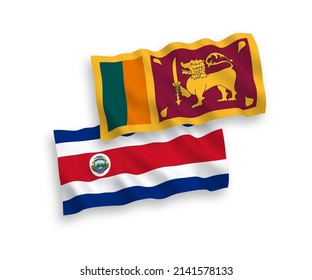 National vector fabric wave flags of Republic of Costa Rica and Democratic Socialist Republic of Sri Lanka isolated on white background. 1 to 2 proportion.