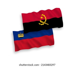 Nationale Vektorgrafik-Wellenflags von Liechtenstein und Angola einzeln auf weißem Hintergrund. 1 bis 2 %.