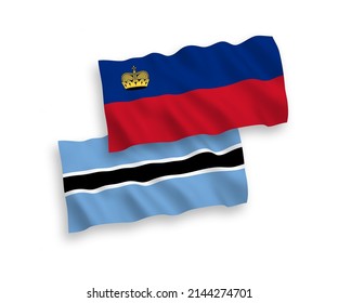 Banderas de ondas de tela vectorial nacionales de Liechtenstein y Botswana aisladas en fondo blanco. de 1 a 2.