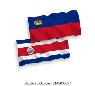 Nationale Vektorgrafik-Wellenflags von Liechtenstein und der Republik Costa Rica einzeln auf weißem Hintergrund. 1 bis 2 %.