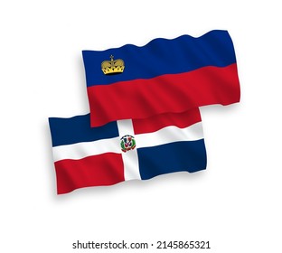 Nationale Vektorgrafik-Wellenflags von Liechtenstein und der Dominikanischen Republik einzeln auf weißem Hintergrund. 1 bis 2 %.