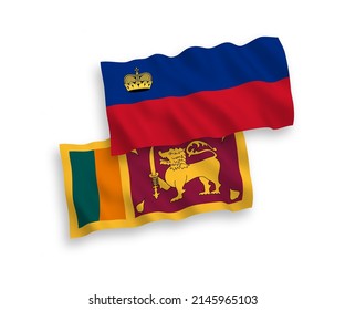 National vector fabric wave flags of Liechtenstein and Democratic Socialist Republic of Sri Lanka isolated on white background. 1 to 2 proportion.