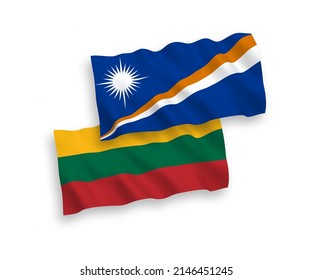 National vector fabric wave flags of Lithuania and Republic of the Marshall Islands isolated on white background. 1 to 2 proportion.