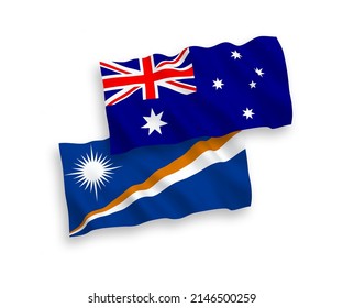 National vector fabric wave flags of Australia and Republic of the Marshall Islands isolated on white background. 1 to 2 proportion.