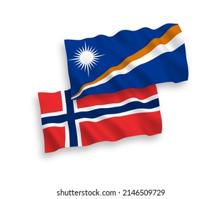 National vector fabric wave flags of Norway and Republic of the Marshall Islands isolated on white background. 1 to 2 proportion.