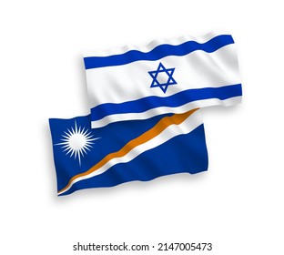 Banderas de olas de tela vectorial nacional de la República de las Islas Marshall e Israel aisladas en un fondo blanco. de 1 a 2.