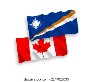 National vector fabric wave flags of Canada and Republic of the Marshall Islands isolated on white background. 1 to 2 proportion.
