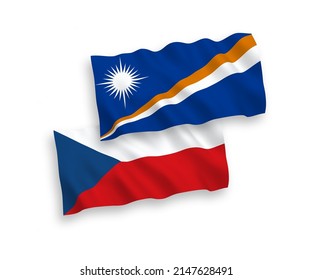 National vector fabric wave flags of Czech Republic and Republic of the Marshall Islands isolated on white background. 1 to 2 proportion.