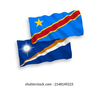 National vector fabric wave flags of Republic of the Marshall Islands and Democratic Republic of the Congo isolated on white background. 1 to 2 proportion.