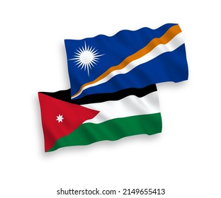 National vector fabric wave flags of Republic of the Marshall Islands and Hashemite Kingdom of Jordan isolated on white background. 1 to 2 proportion.